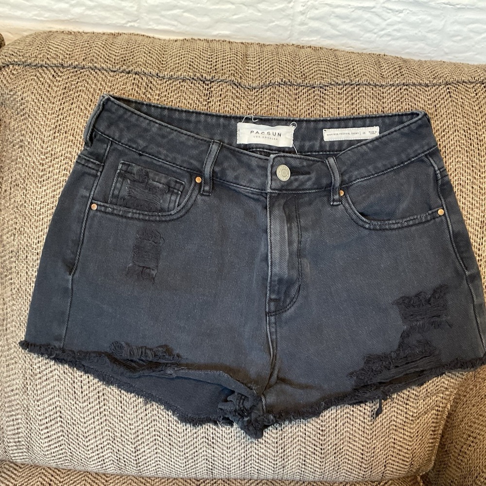PacSun High Rise Festival Jean Shorts Women's Black Distressed Size 26